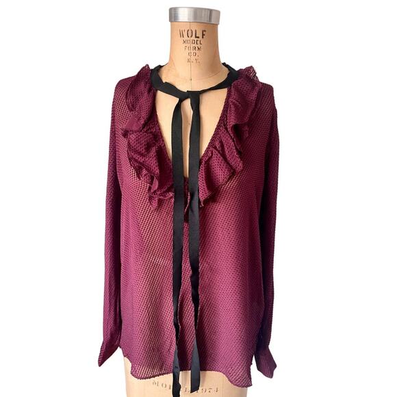 Reiss Mackenzie Berry Top size 4 nwt  Sheer Purple Swiss Dot with Ruffle - Picture 2 of 6